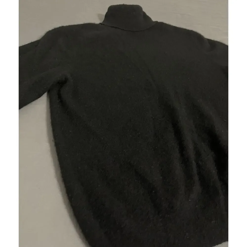 Bloomingdales Mens L Black 100% Cashmere Turtleneck Sweater Mock Neck